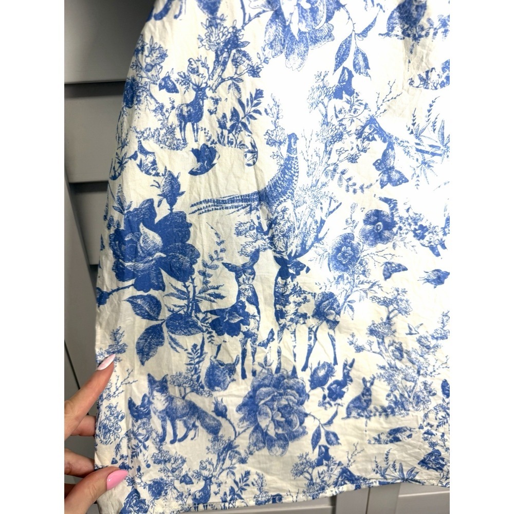 Entro Blue Cream Toile Woodland Wildlife Print Puff Sleeve Top Boho Size Large - Picture 7 of 9